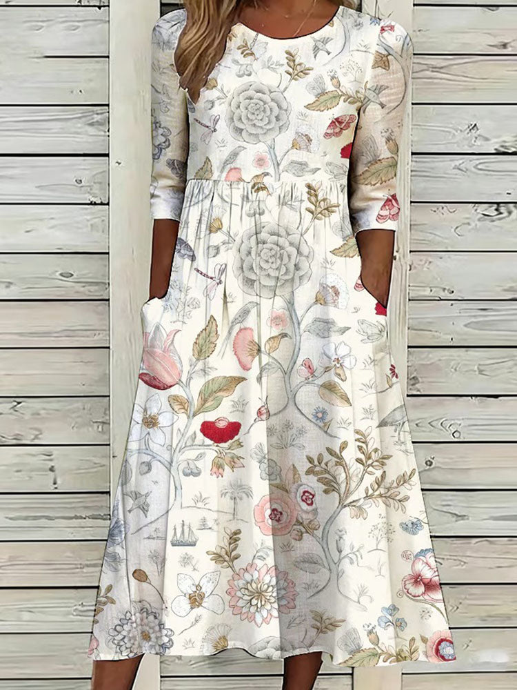 Damen Retro Blumenmuster Bedrucktes Freizeitkleid
