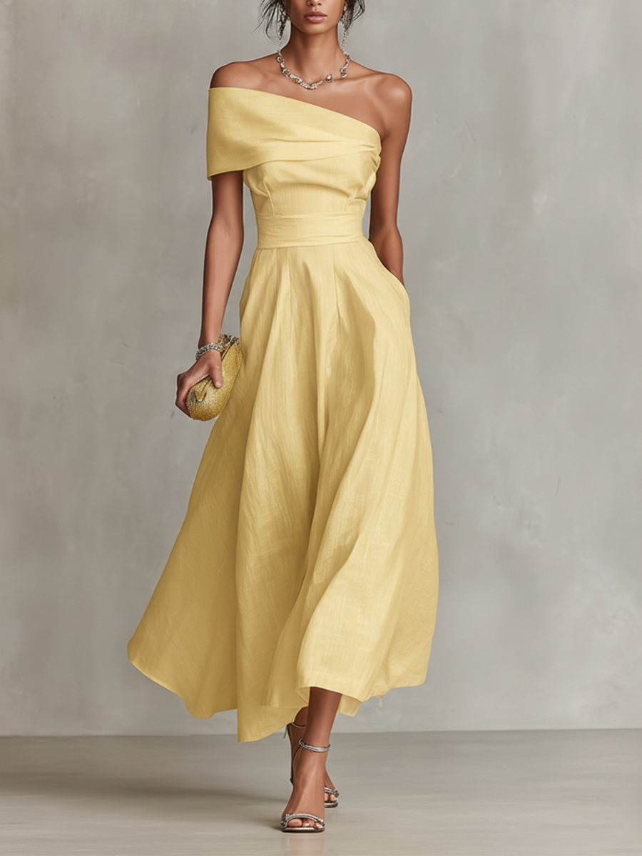Lisa | Leinenkleid mit One-Shoulder-Ausschnitt