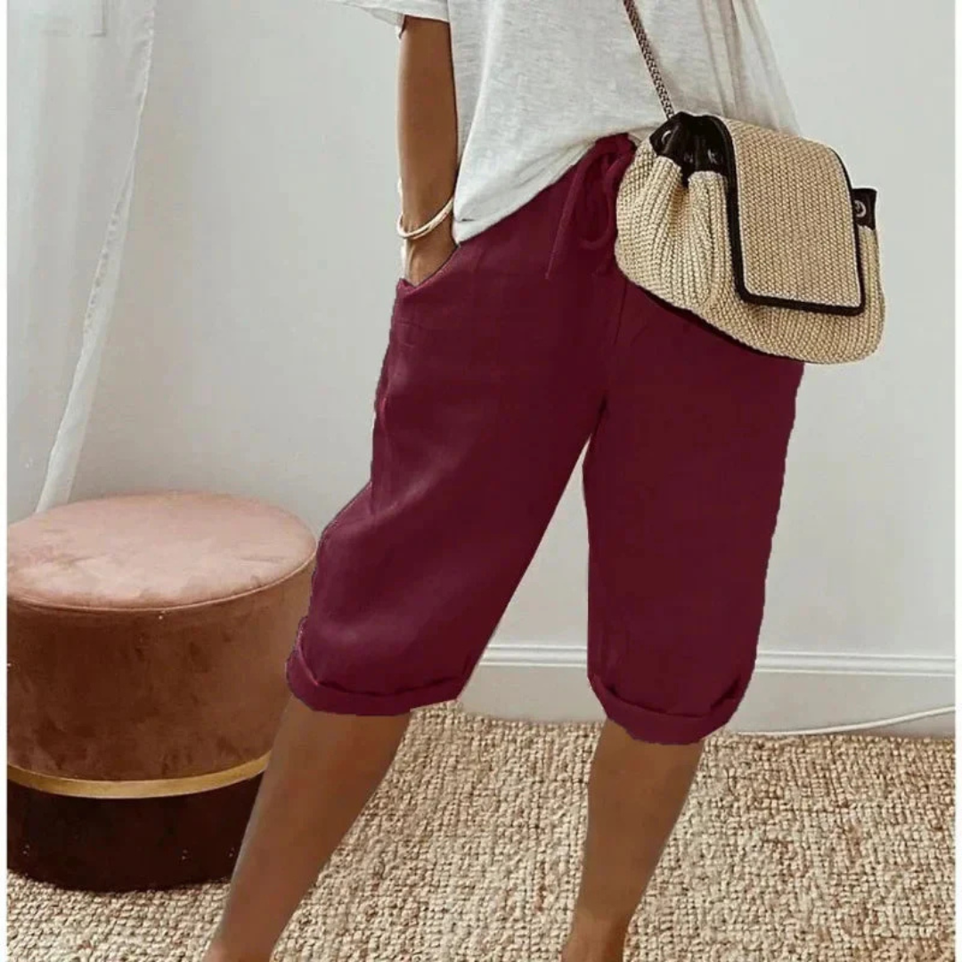 Fenley | Leinen-Caprihose mit Kordelzug