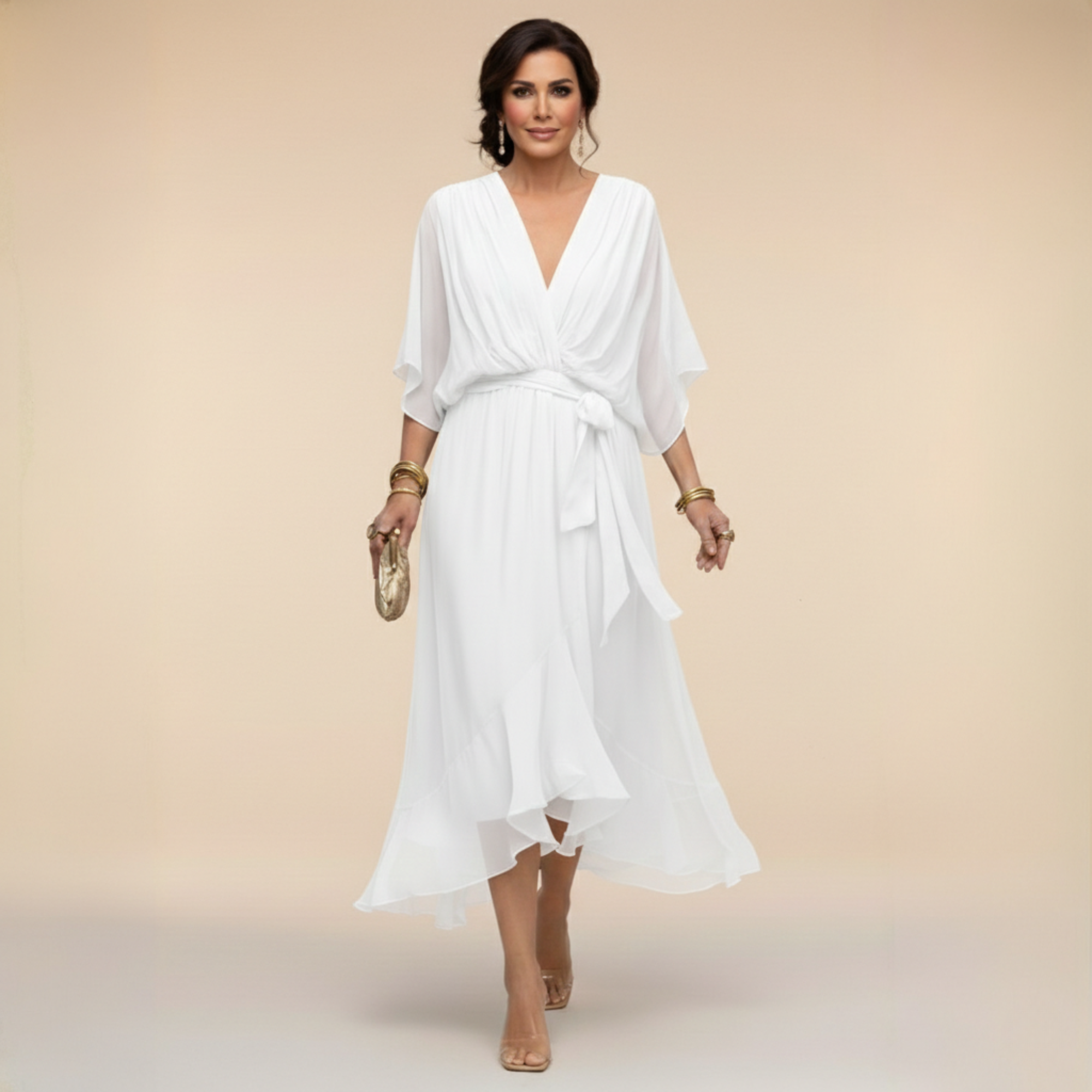 Opal | Elegantes Midi-Kleid mit V-Ausschnitt