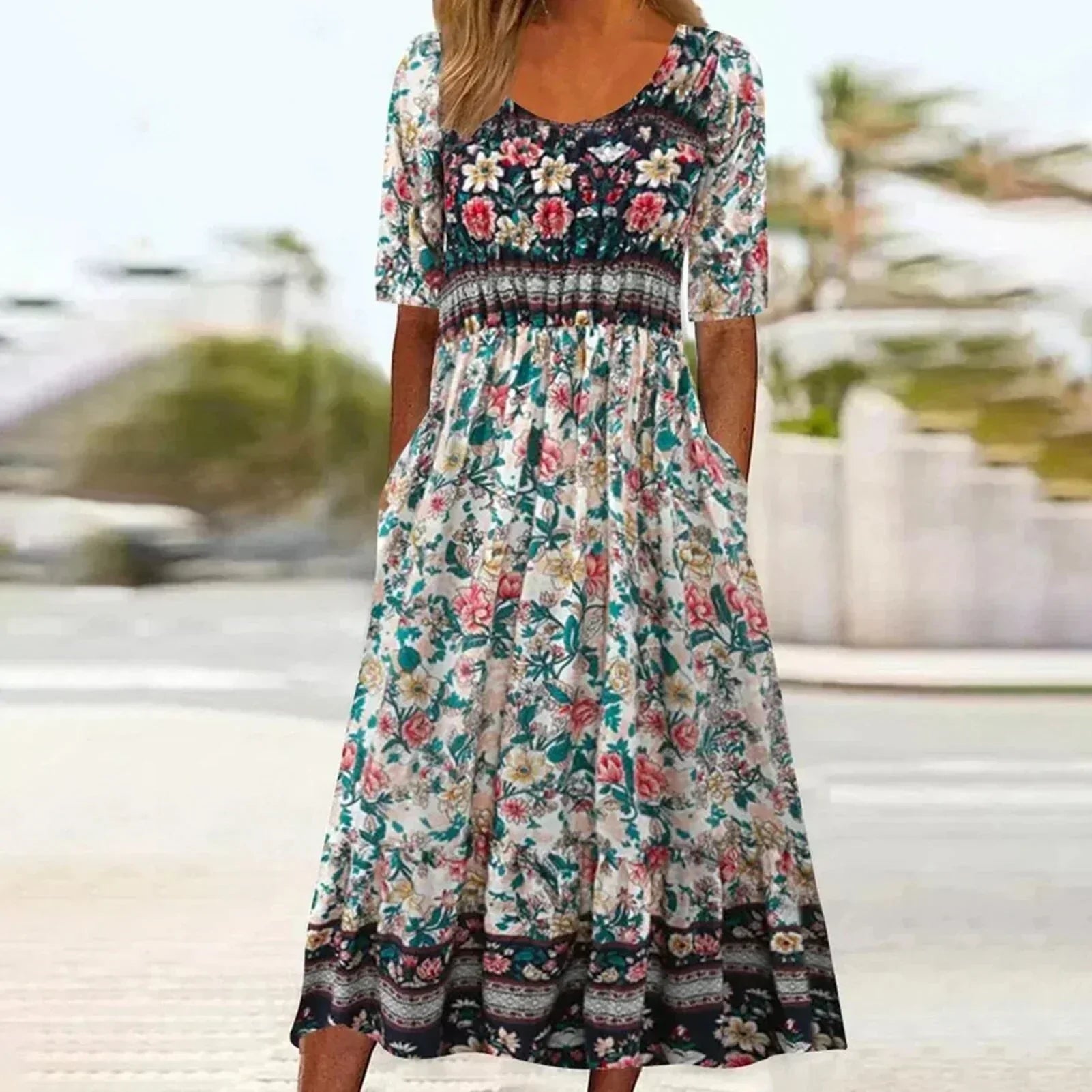 Damenkleid | Midi im Boho-Print