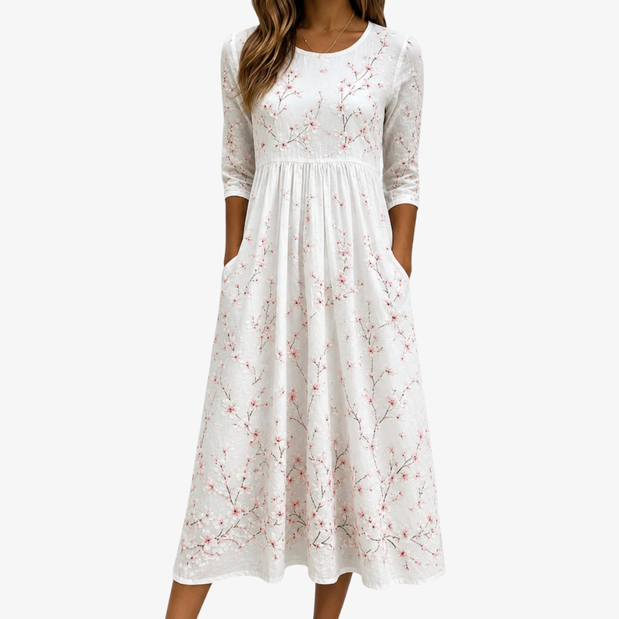 Kirschblüten-Grazie Alltags-Midi-Kleid