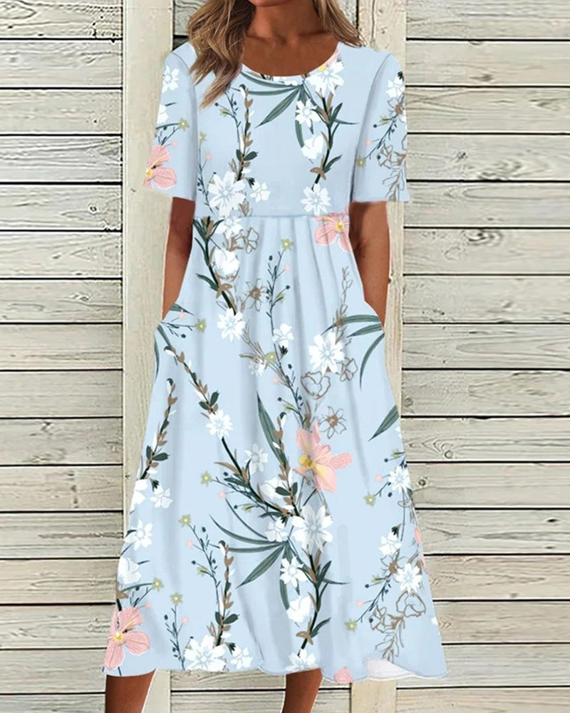 Damenkleid | Bedrucktes geblümtes Midikleid