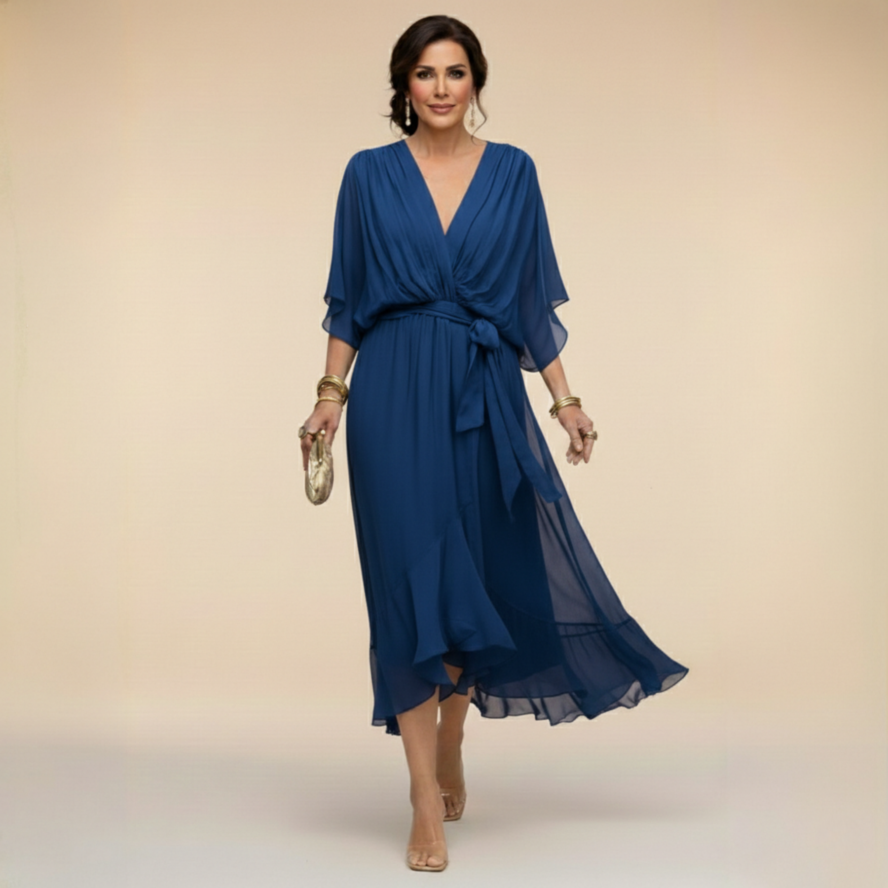 Opal | Elegantes Midi-Kleid mit V-Ausschnitt