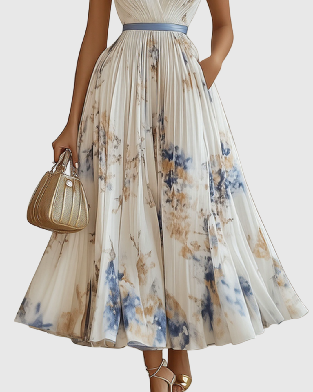 Rowella | Elegantes plissiertes Maxikleid