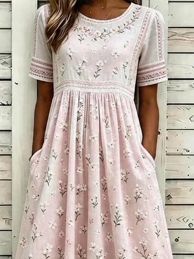 Blumenkleid für Damen mit kurzen Ärmeln