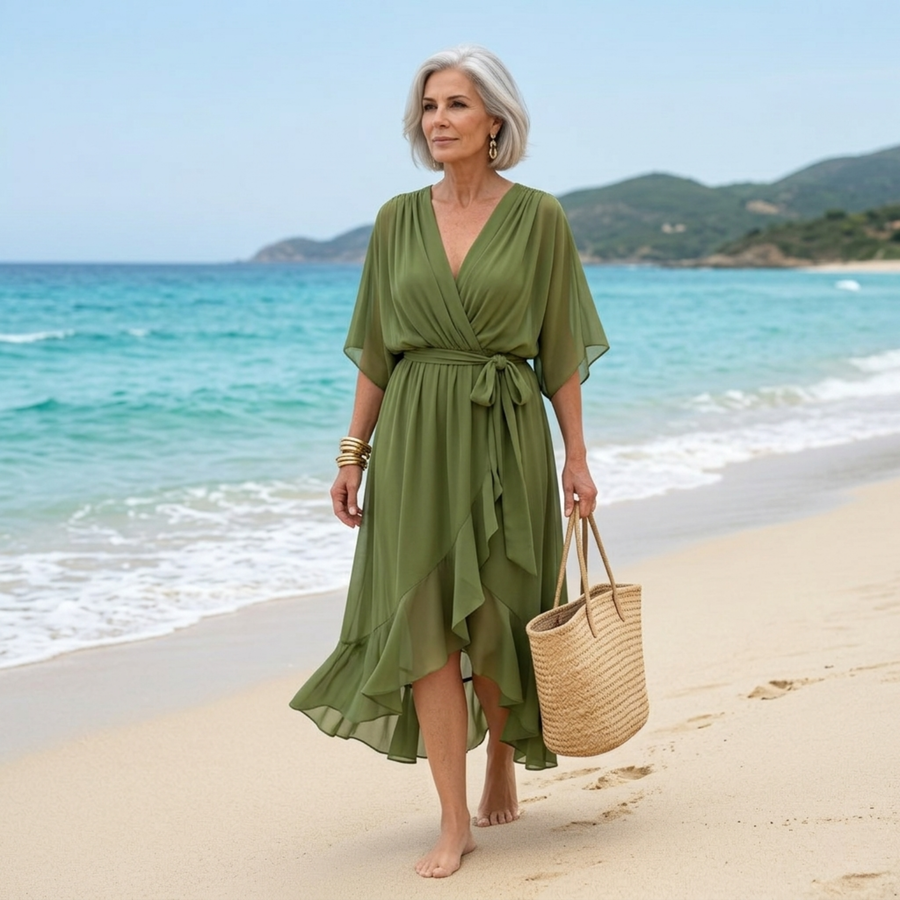 Opal | Elegantes Midi-Kleid mit V-Ausschnitt