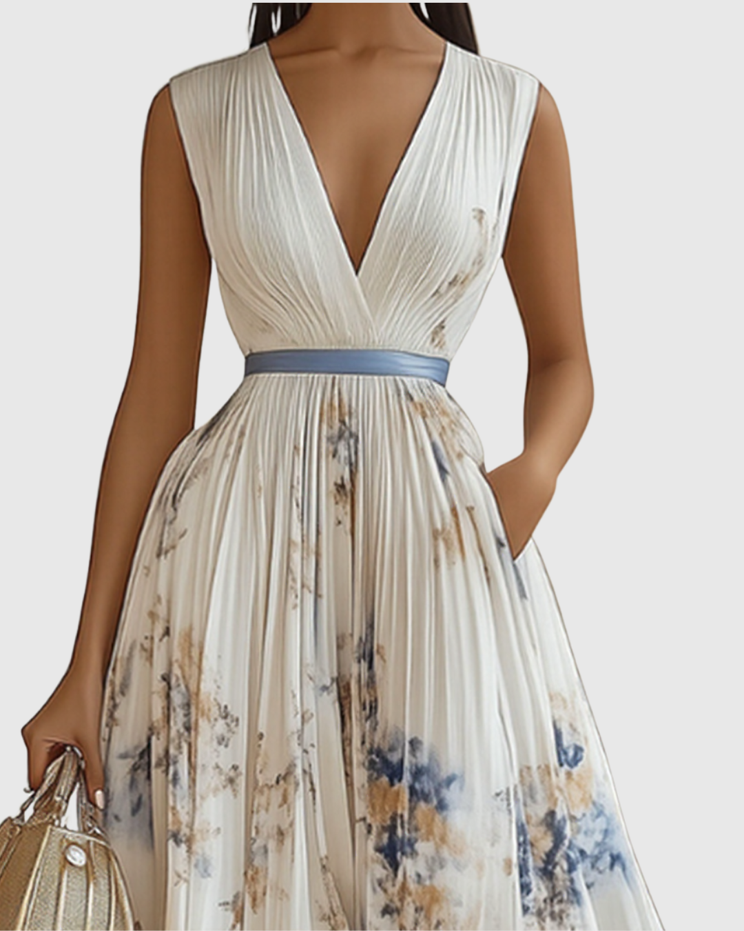 Rowella | Elegantes plissiertes Maxikleid