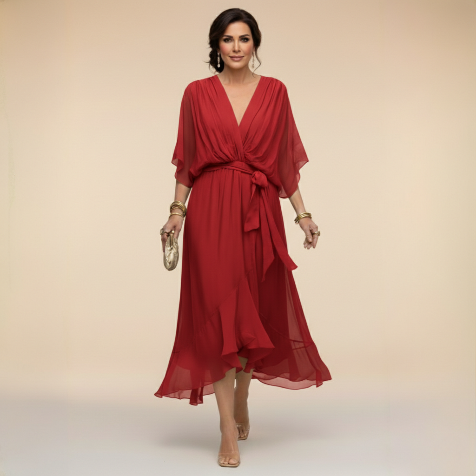 Opal | Elegantes Midi-Kleid mit V-Ausschnitt