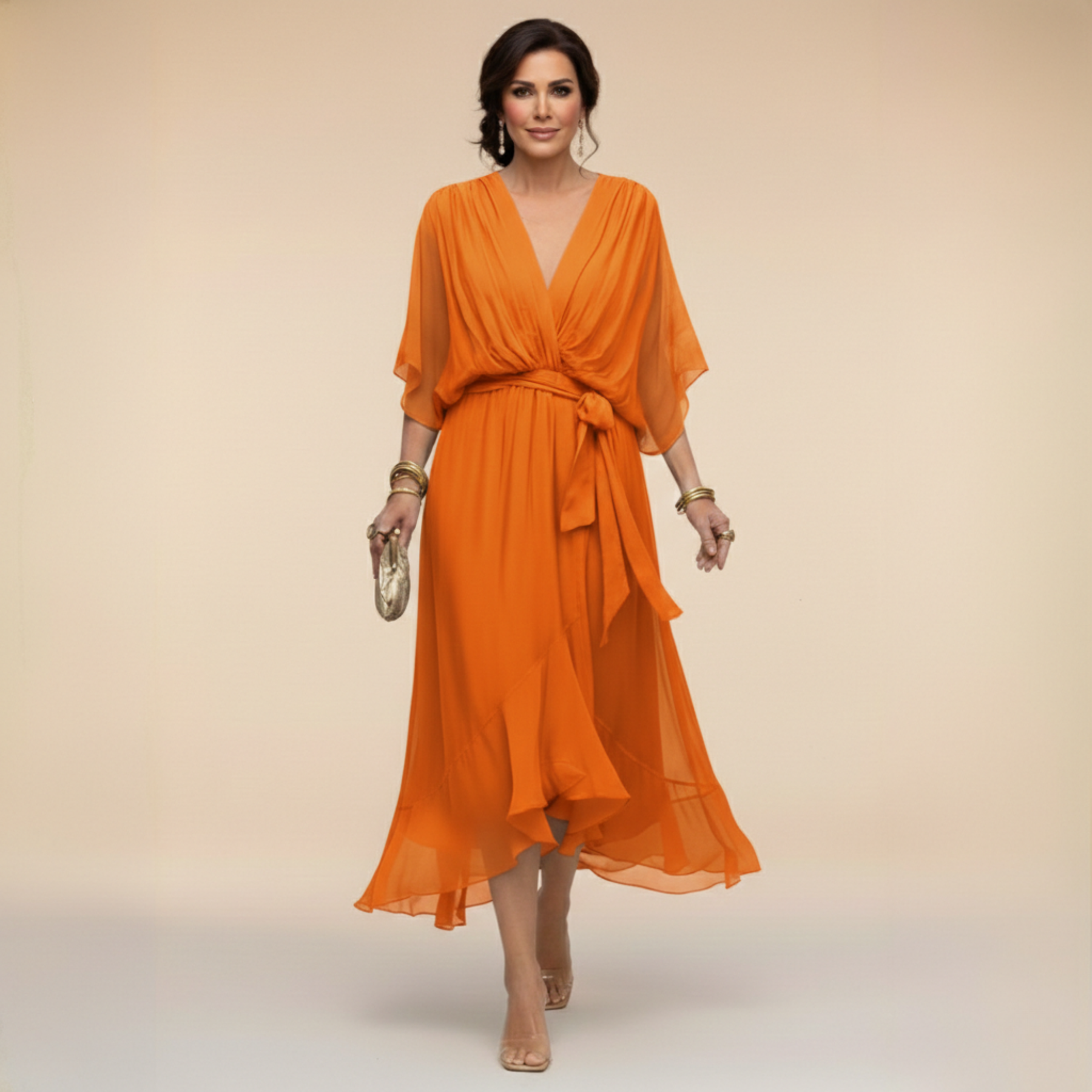 Opal | Elegantes Midi-Kleid mit V-Ausschnitt