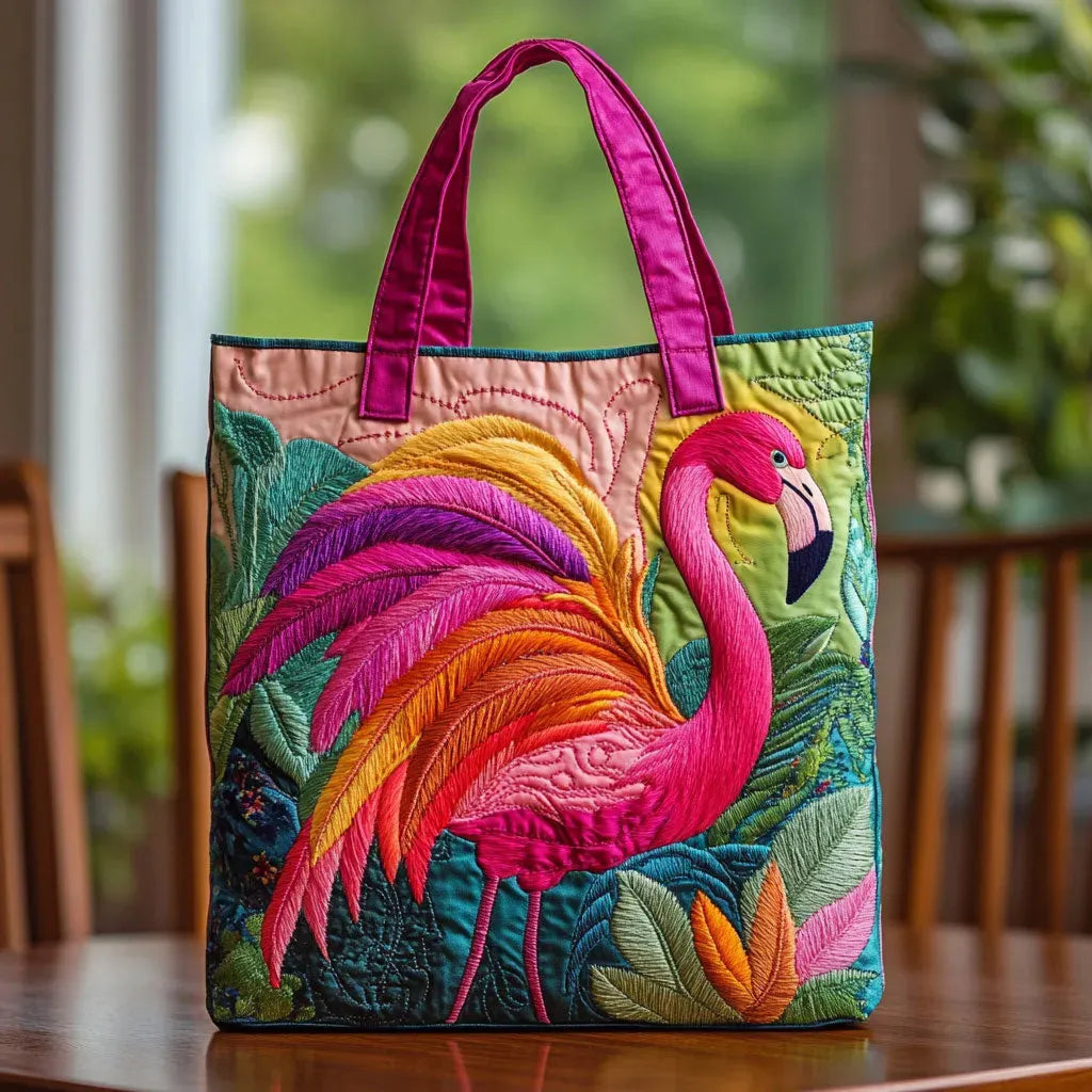 Gesteppte Tragetasche – Regenbogen Flamingo