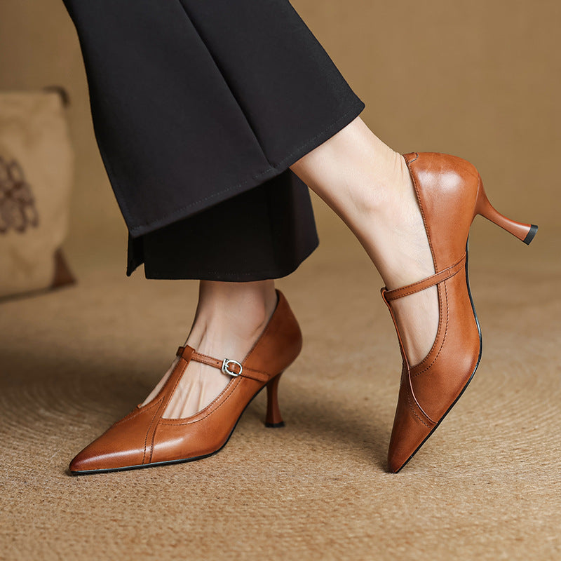Aveline Leder-T-Spangenpumps