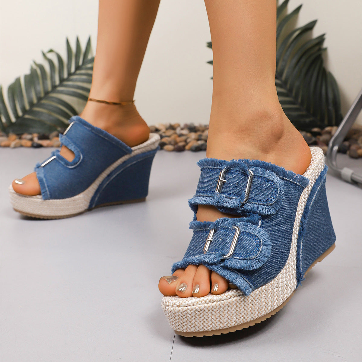 Ada | Denim-Keilsandaletten
