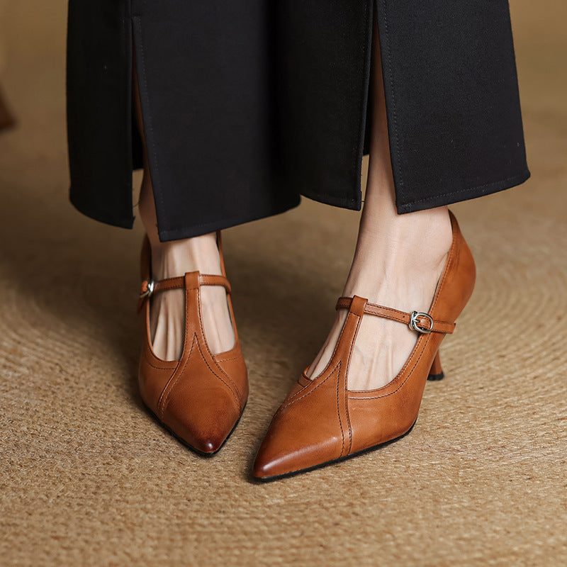 Aveline Leder-T-Spangenpumps