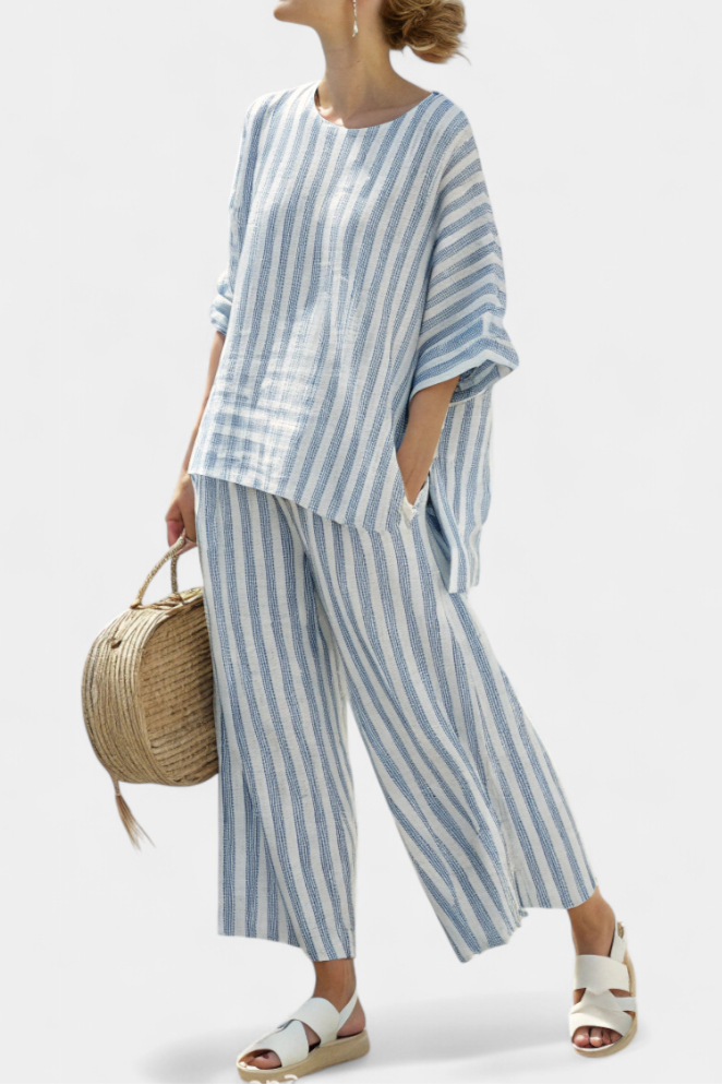 Damen Zweiteiler-Set | Blau Gestreift