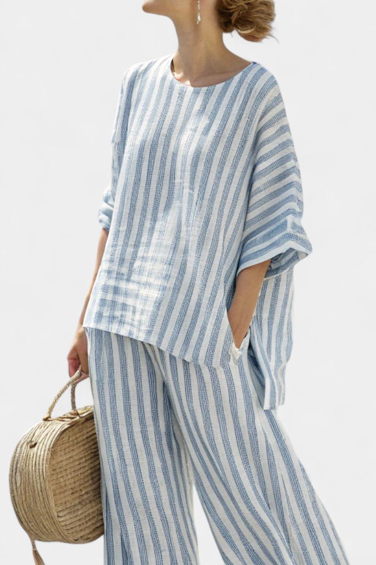 Damen Zweiteiler-Set | Blau Gestreift