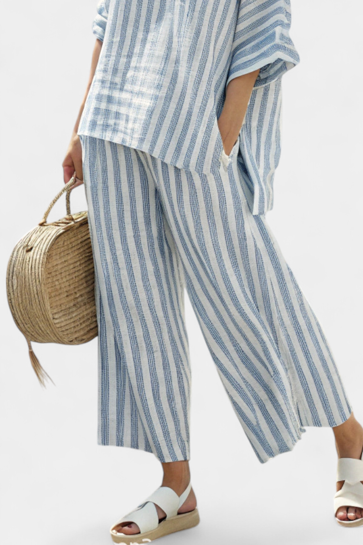 Damen Zweiteiler-Set | Blau Gestreift