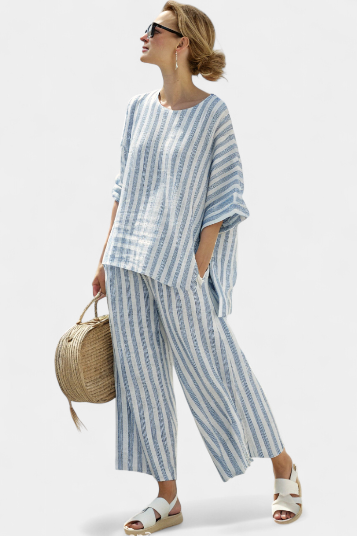 Damen Zweiteiler-Set | Blau Gestreift