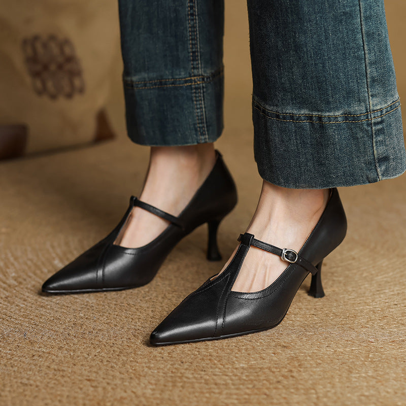 Aveline Leder-T-Spangenpumps