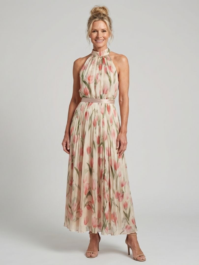 Aurelle | Neckholder-Midikleid mit Blumenmuster
