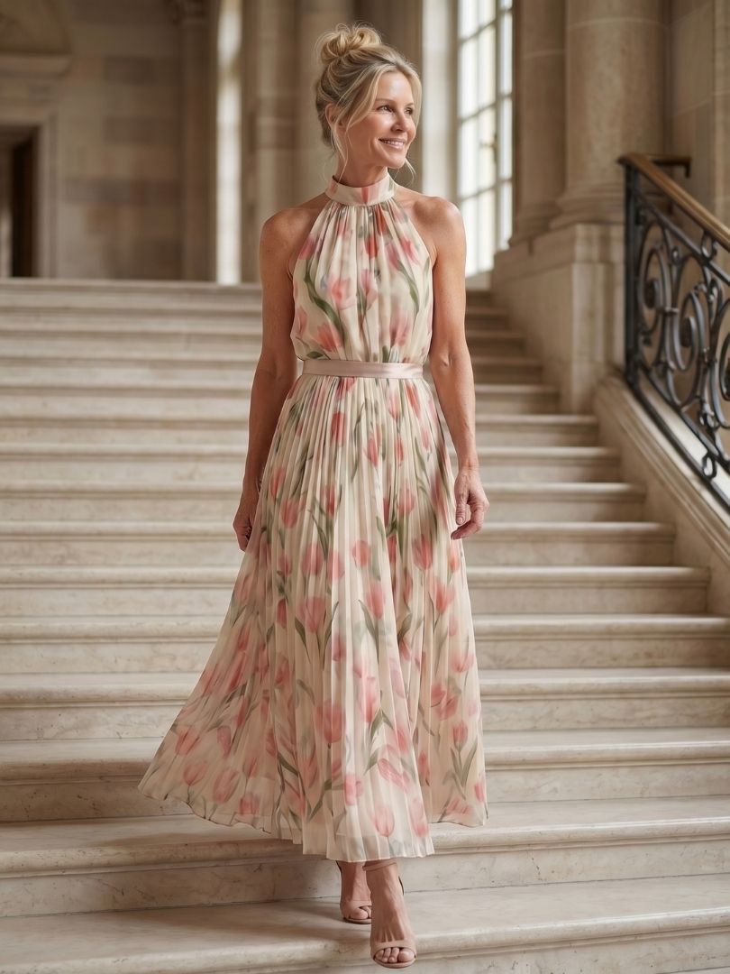 Aurelle | Neckholder-Midikleid mit Blumenmuster