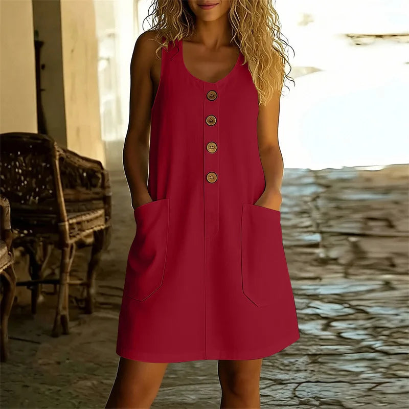 Livora™ Kleid mit schicken Knöpfen und Vordertaschen