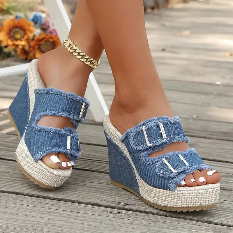Ada | Denim-Keilsandaletten