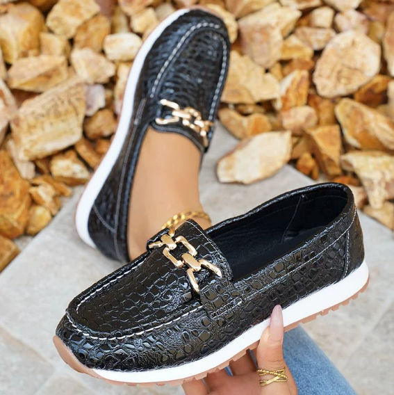 Emmy - Schwarze Kroko-Loafer