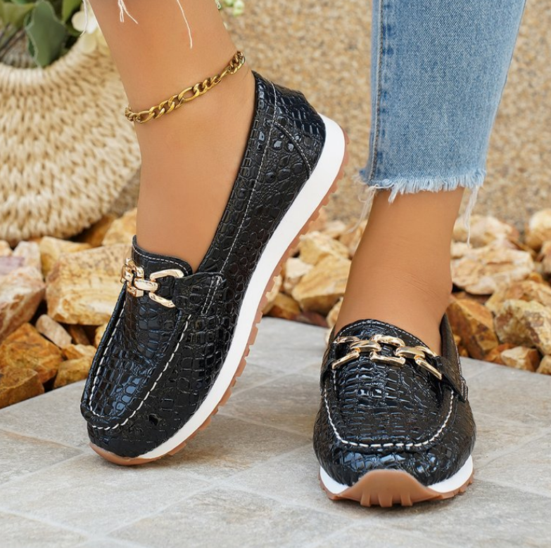 Emmy - Schwarze Kroko-Loafer