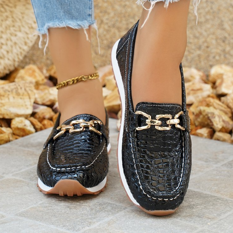 Emmy - Schwarze Kroko-Loafer
