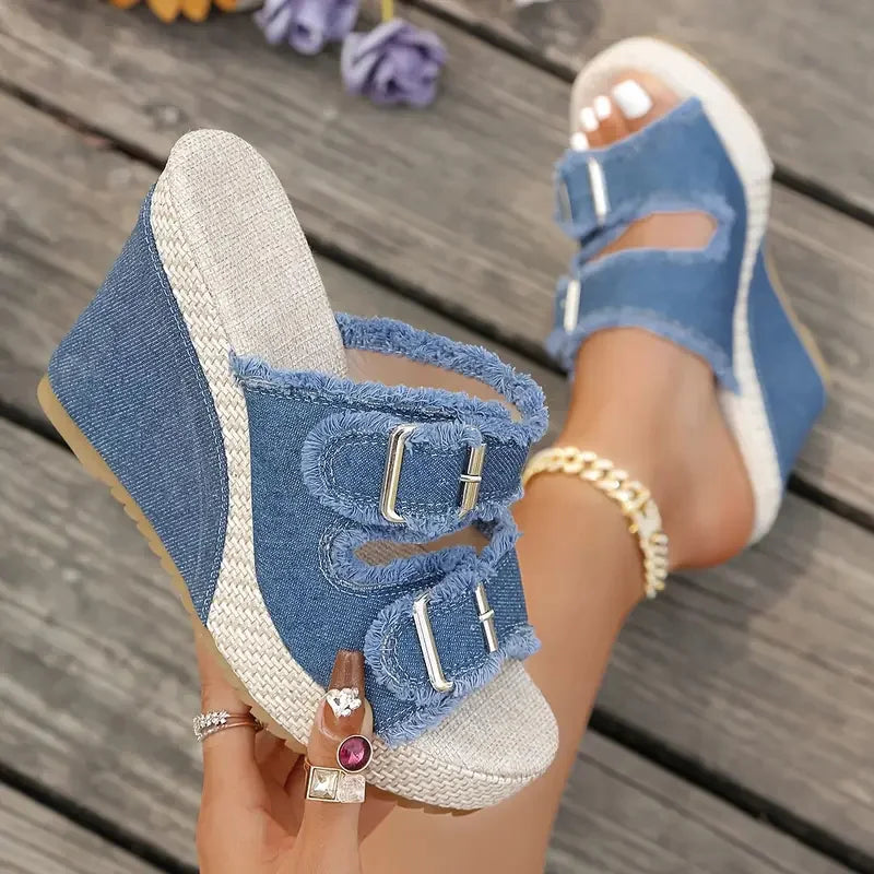 Ada | Denim-Keilsandaletten