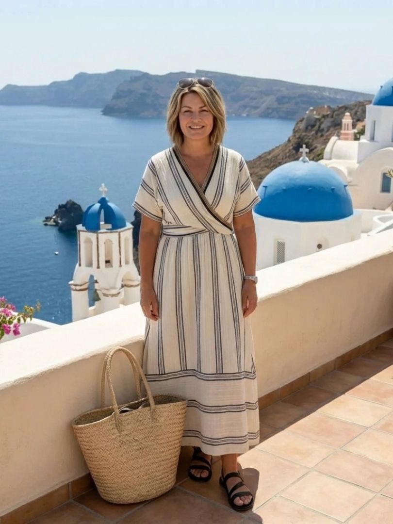 Thalassa | Midi-Wickelkleid mit V-Ausschnitt und kurzen Ärmeln