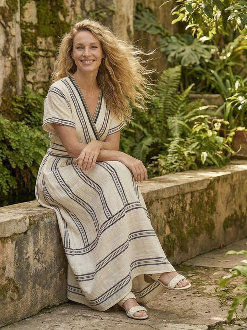 Thalassa | Midi-Wickelkleid mit V-Ausschnitt und kurzen Ärmeln
