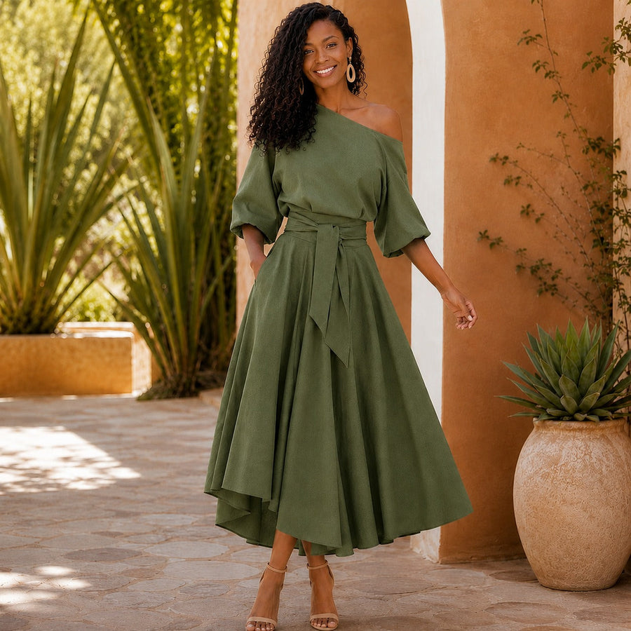 Verona Belle™ Kleid mit vielseitigem Ausschnitt und elegantem Taillenband