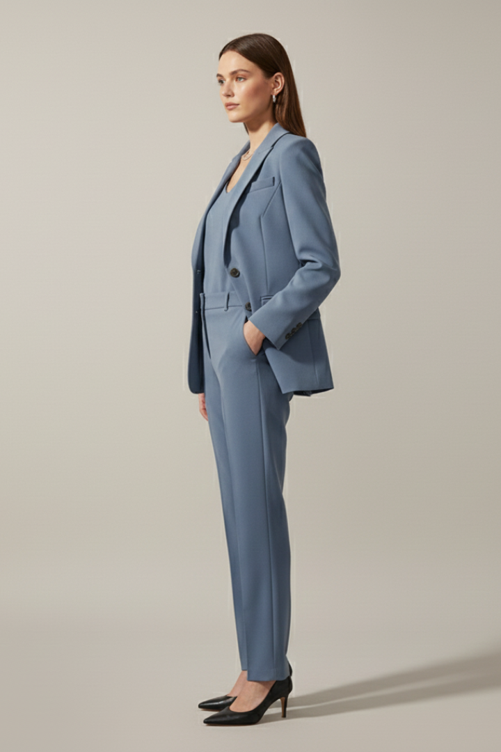 Damen-Blazer- und Hosen-Set mit Kerbrevers und geradem Bein