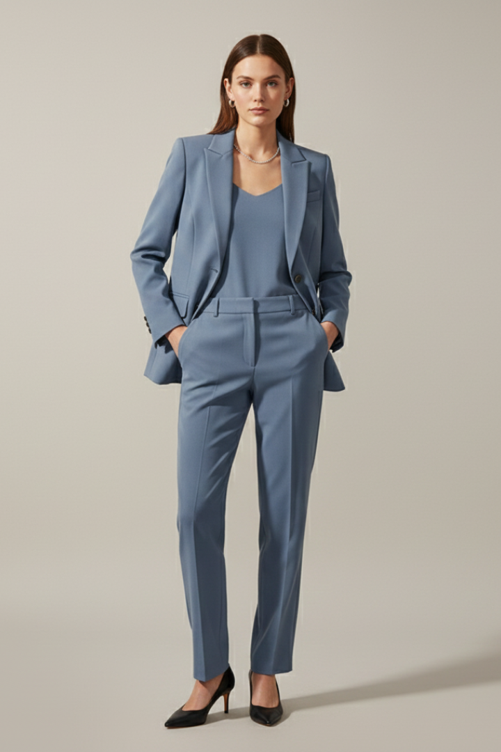 Damen-Blazer- und Hosen-Set mit Kerbrevers und geradem Bein