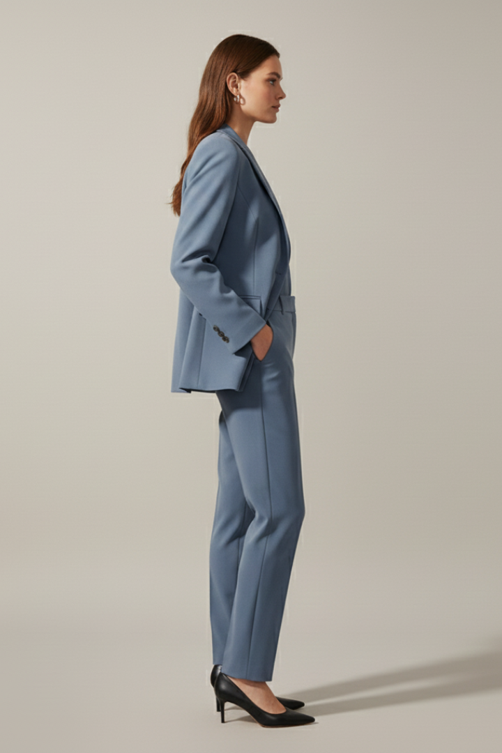 Damen-Blazer- und Hosen-Set mit Kerbrevers und geradem Bein