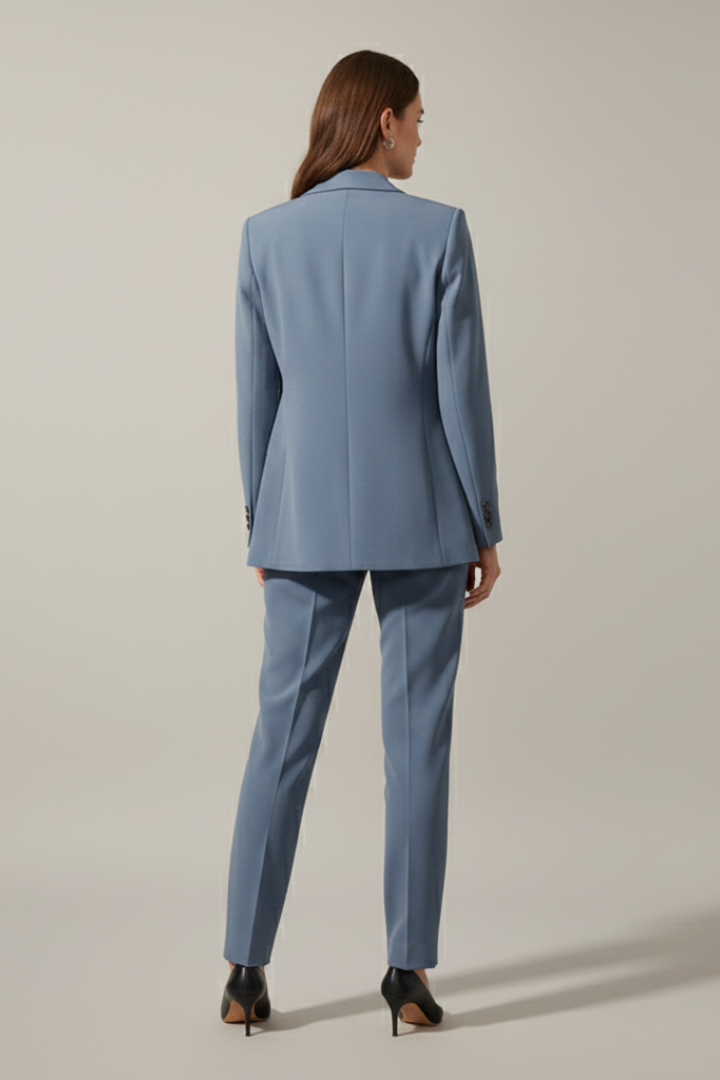 Damen-Blazer- und Hosen-Set mit Kerbrevers und geradem Bein