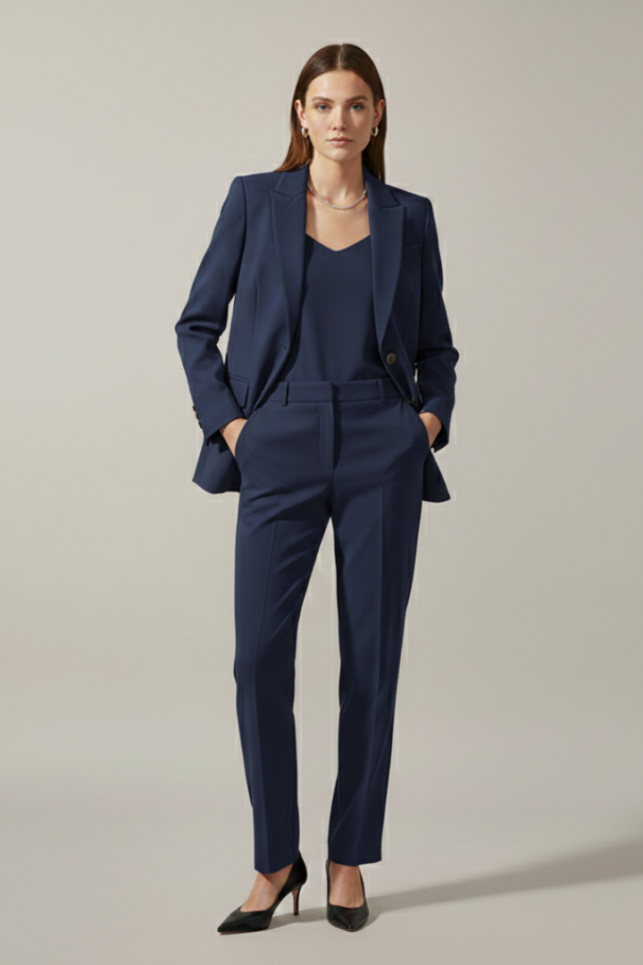 Damen-Blazer- und Hosen-Set mit Kerbrevers und geradem Bein