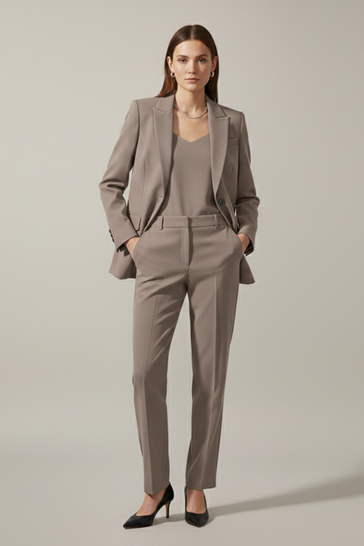 Damen-Blazer- und Hosen-Set mit Kerbrevers und geradem Bein