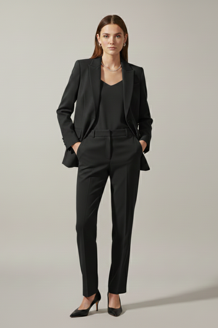 Damen-Blazer- und Hosen-Set mit Kerbrevers und geradem Bein