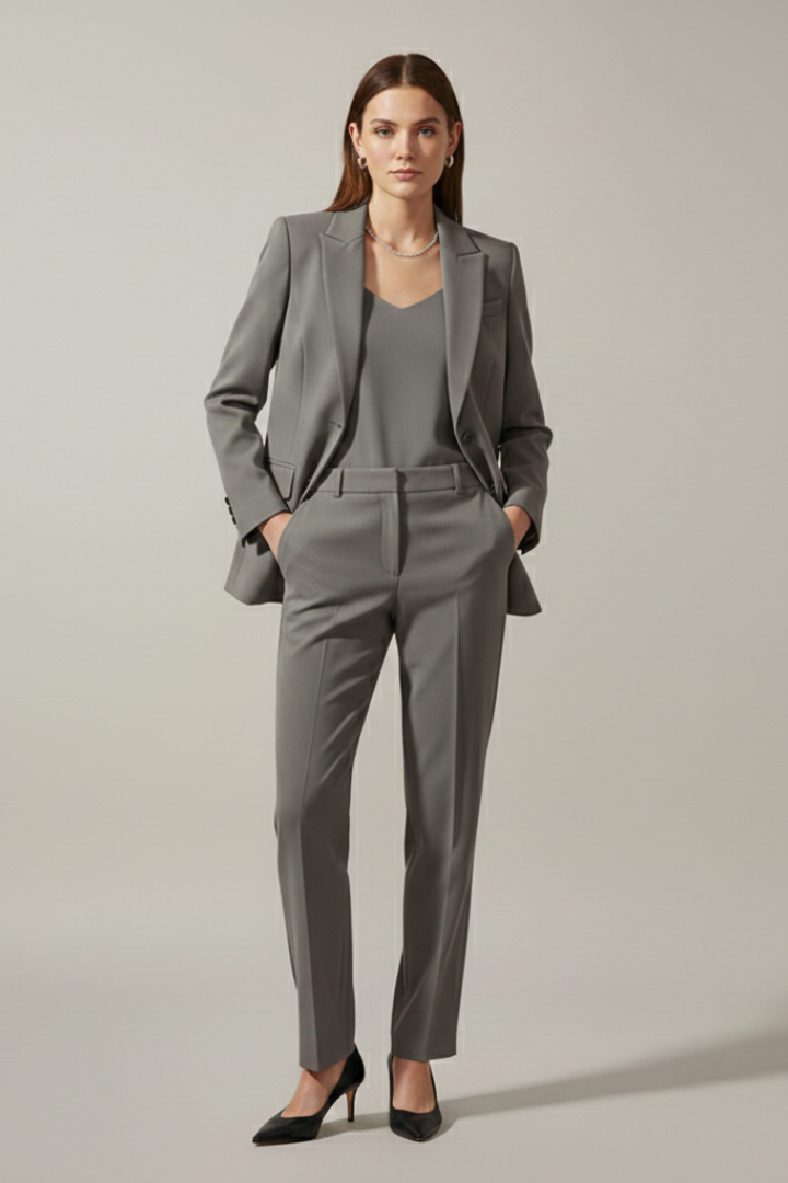 Damen-Blazer- und Hosen-Set mit Kerbrevers und geradem Bein