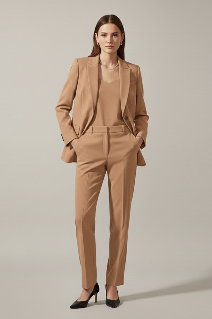 Damen-Blazer- und Hosen-Set mit Kerbrevers und geradem Bein