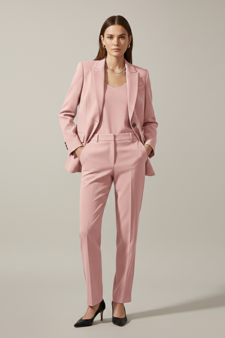 Damen-Blazer- und Hosen-Set mit Kerbrevers und geradem Bein