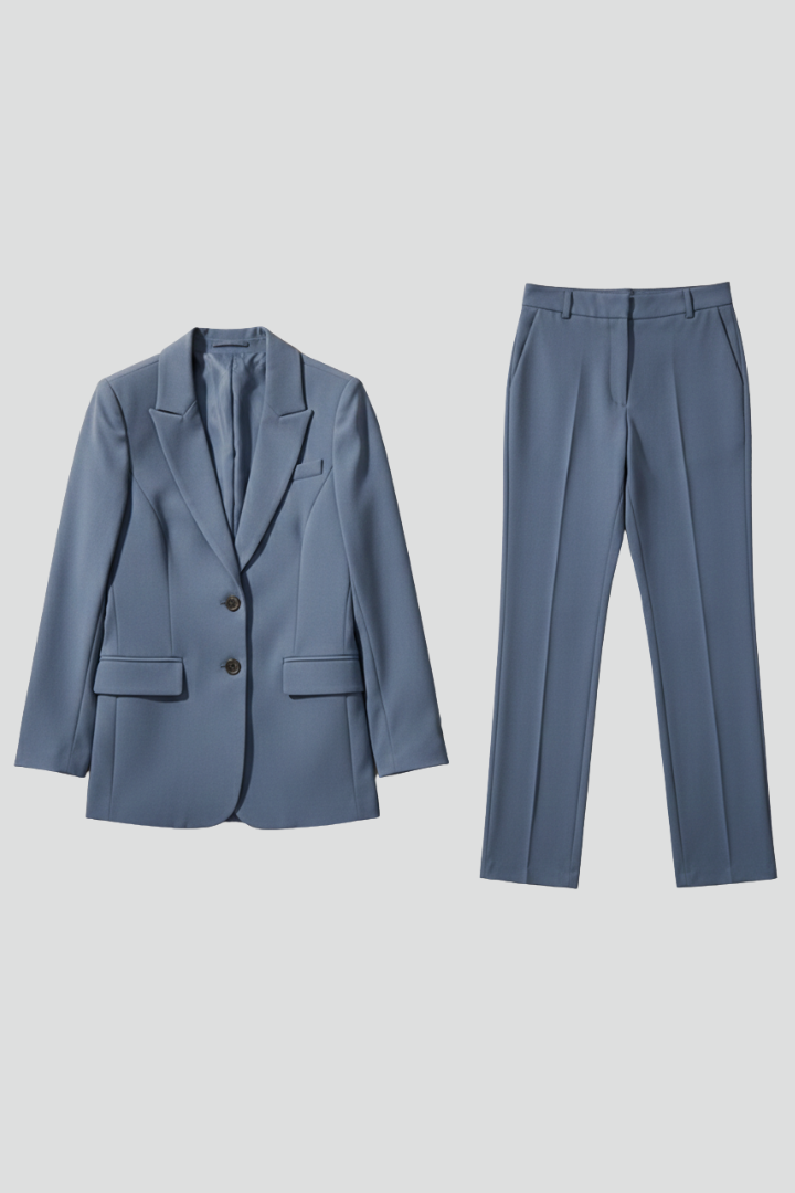 Damen-Blazer- und Hosen-Set mit Kerbrevers und geradem Bein