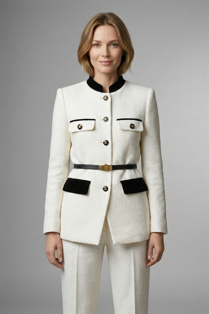 Damenblazer mit Taillengürtel und Knopfverschluss