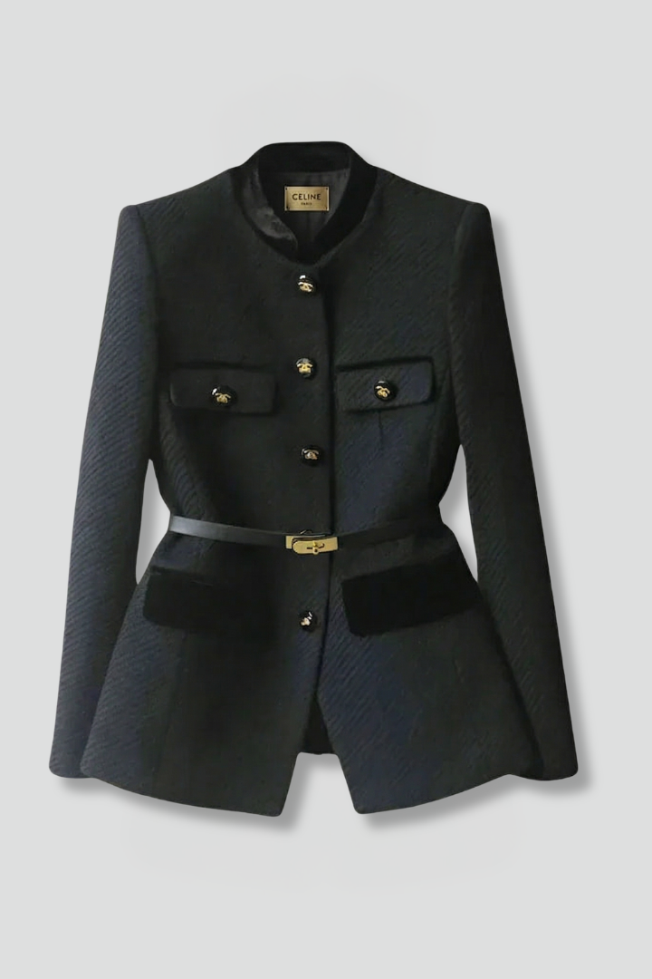Damenblazer mit Taillengürtel und Knopfverschluss