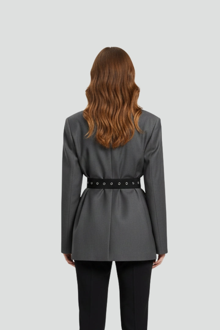 Damenblazer mit gekerbtem Revers und verstellbarem Gürteldetail