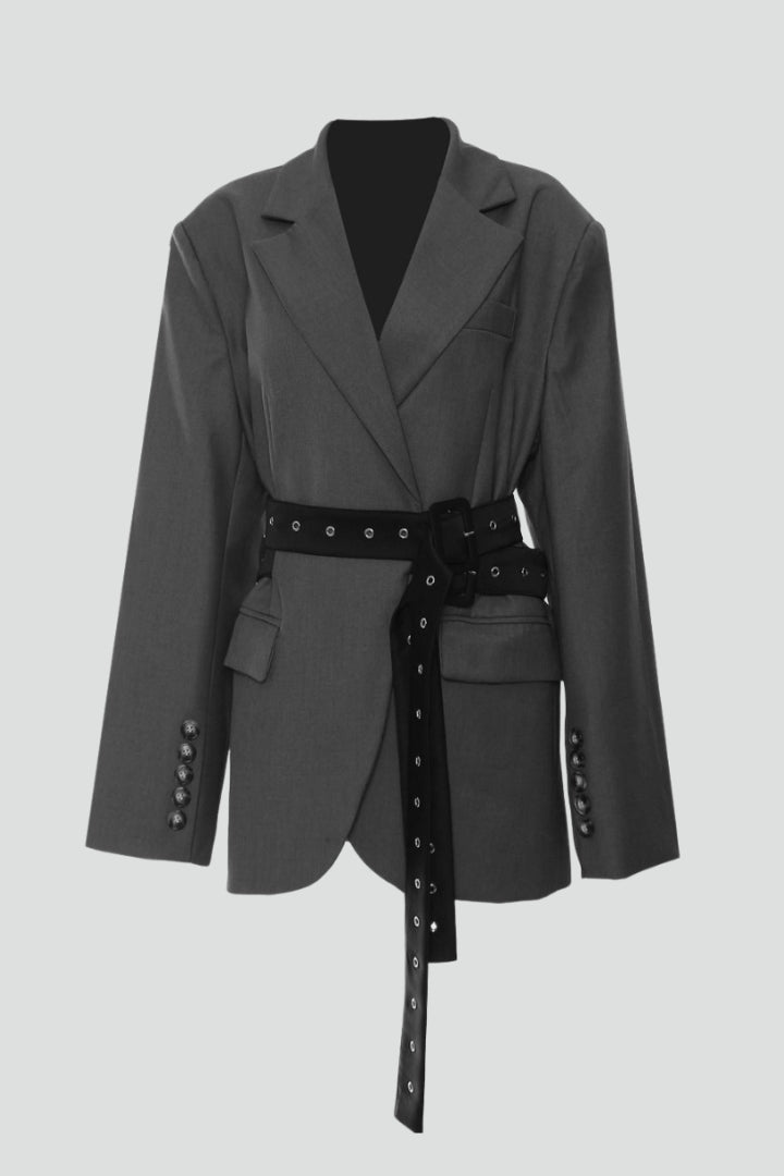 Damenblazer mit gekerbtem Revers und verstellbarem Gürteldetail