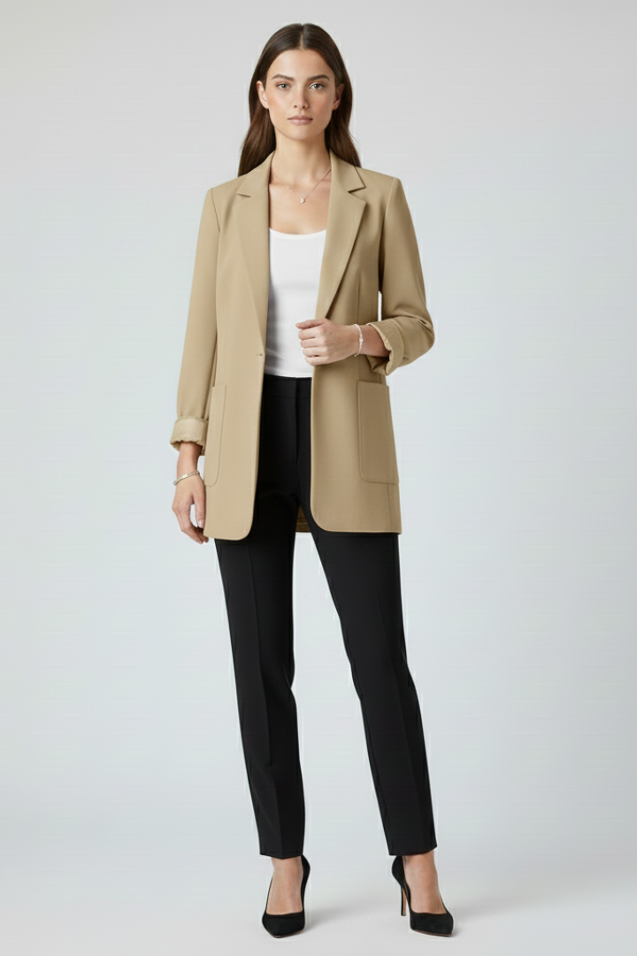 Damen-Blazer mit offener Vorderseite und strukturiertem Revers